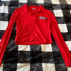 Red vibes long sleeve crop top